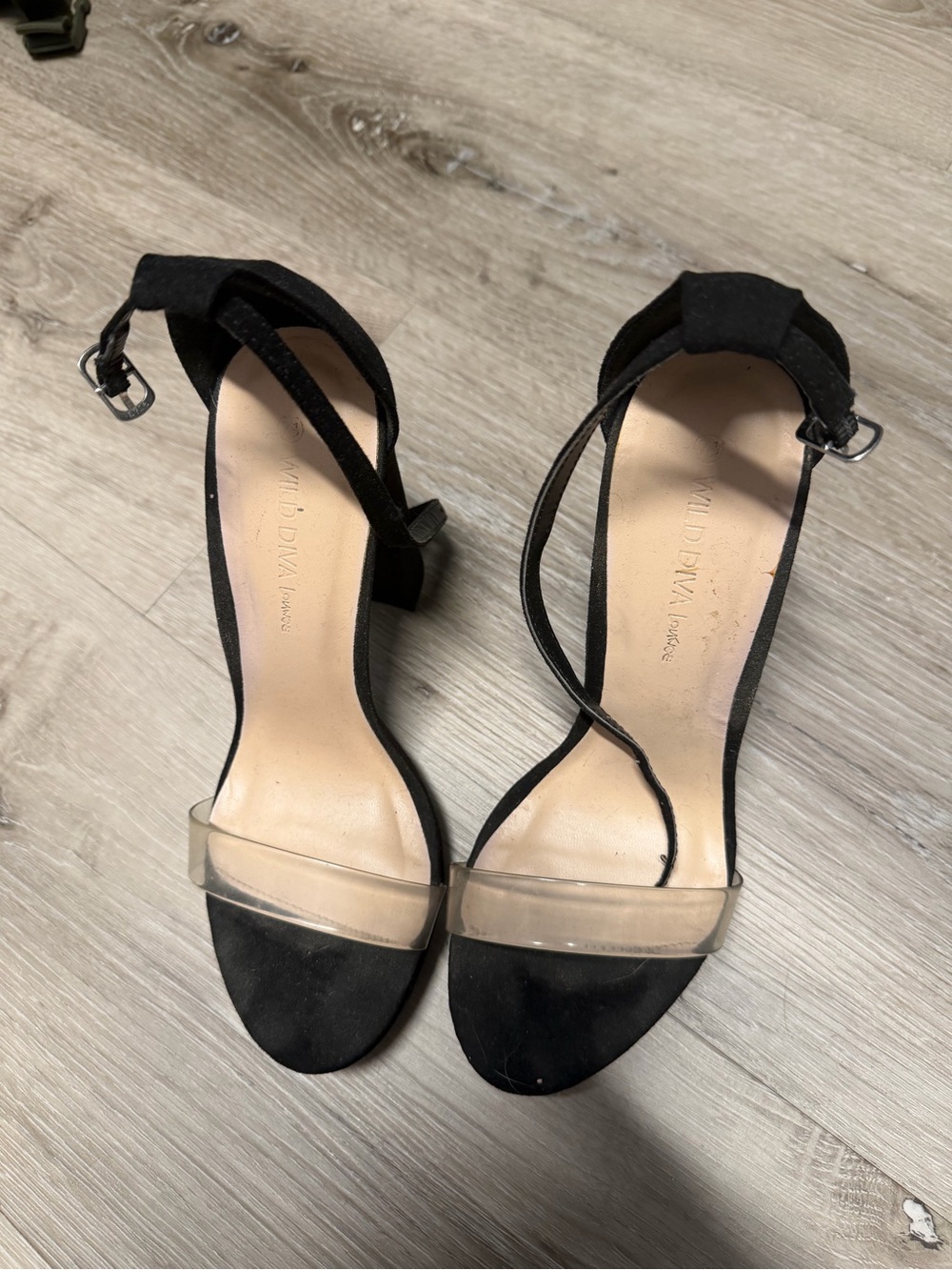 Black Ankle-Strap Sandals with Clear Toe Band